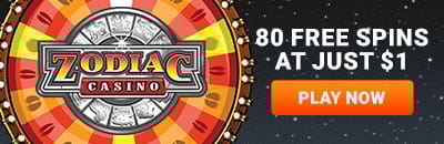 Deposit $1 get 40 free spins at Zodiac Casino